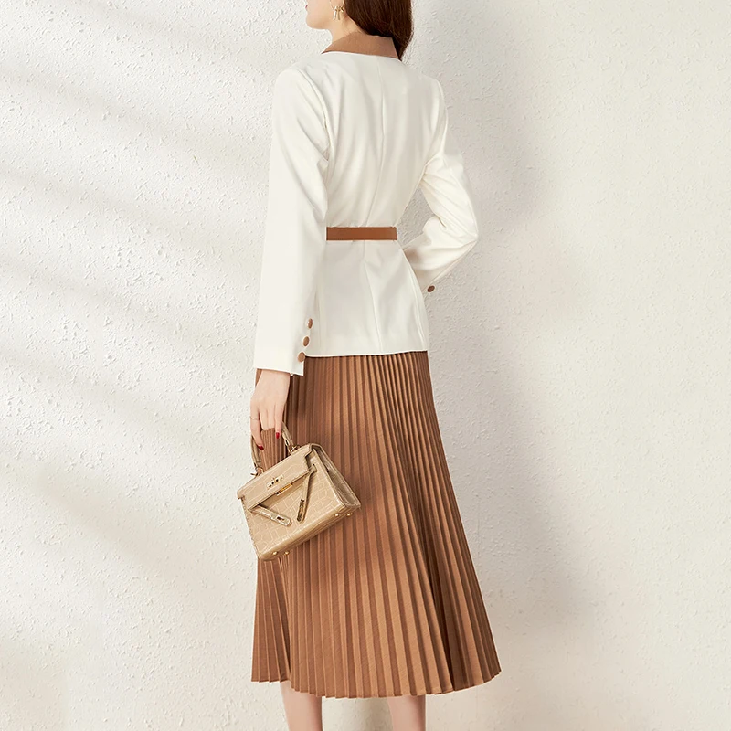 LANMREM Повседневный Блейзер Пальто с эластичной талией плиссированная юбка для