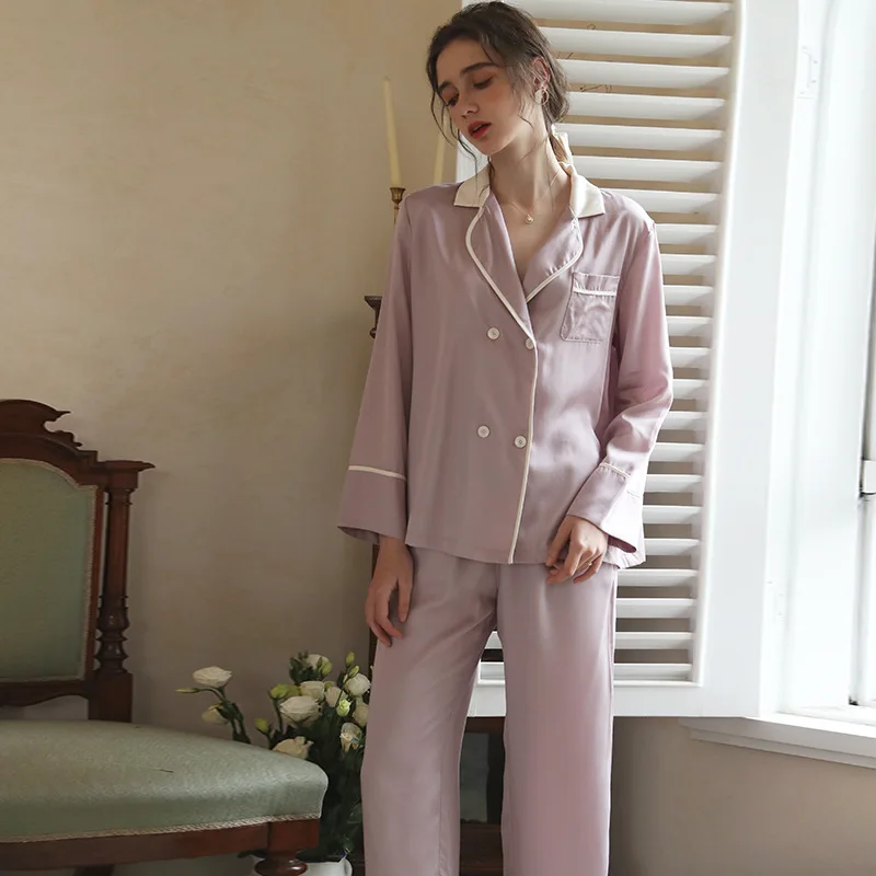 

Silk Pajamas Women 2021 Spring and Autumn Long Sleeve Trousers Satin Nightwear Two-Piece Set Thin Loose Temperament Homewear New