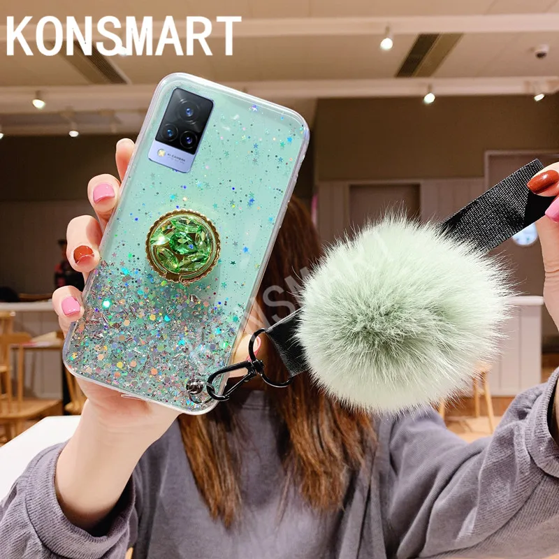 

KONSMART Case For VIVO V21 Silicone Soft Phone Cases For Vivo V21e Luxury Glitter Star Clear Back Cover V21 5G With Strap