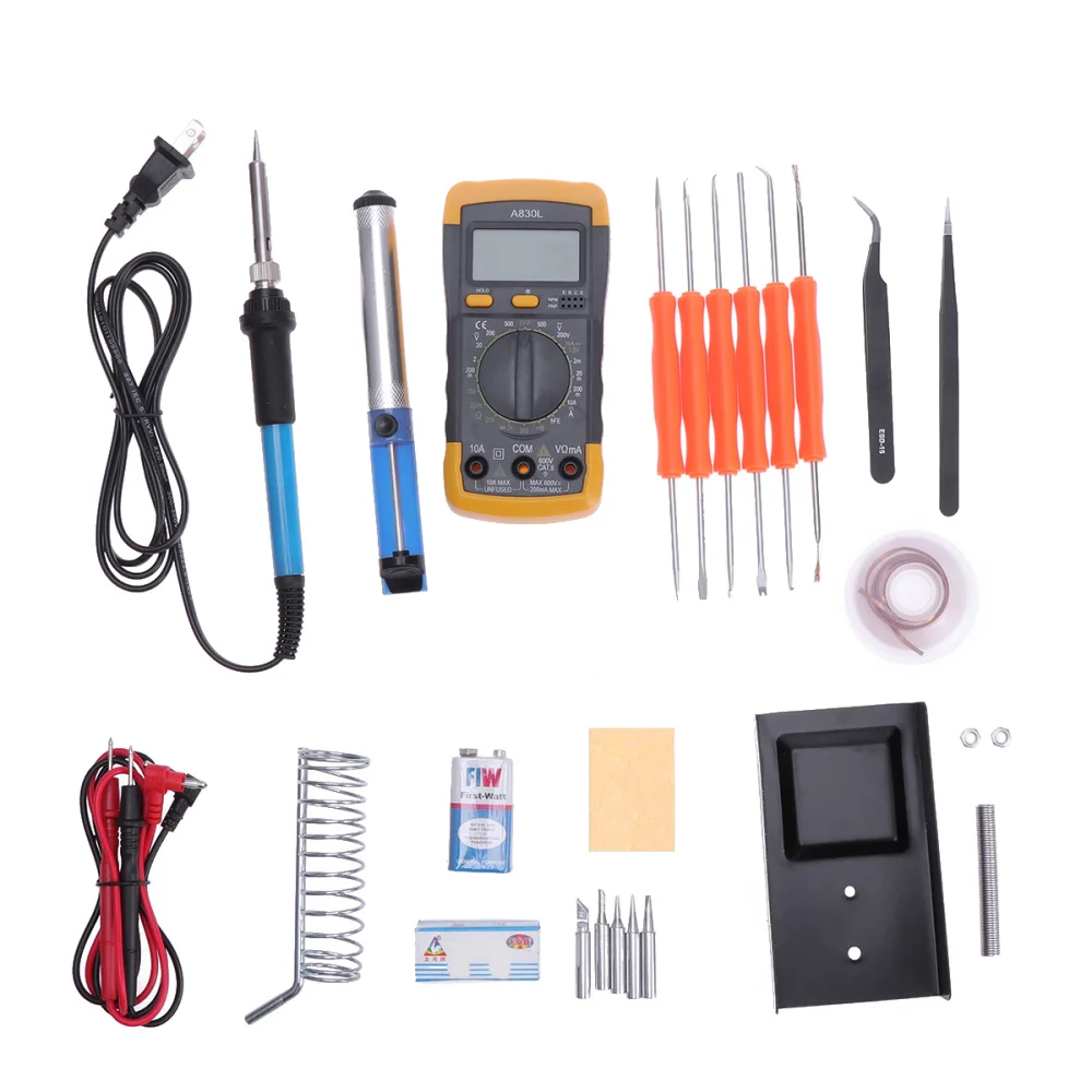 

Electric Soldering Iron Kit Adjustable Temperature Multimeter Welding Tool Desoldering Pump with US Plug