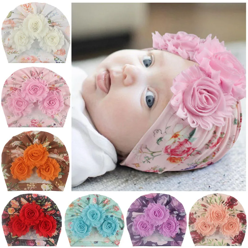 

Fashion Cute Floral Baby Hat Toddler Kids Soft Cotton Turban Beanies Hat Boy Girl Floral Bowknot Head Wraps For 0-3 Years Kids