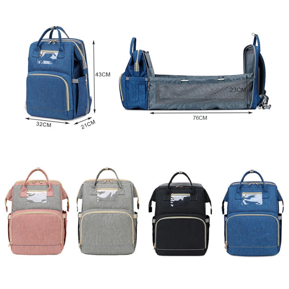 

Mommy Bag Baby Diaper Bag Backpack Baby Bed Crib Sleeping Bag For Mom Stroller Organizer With USB Charging Port Sunshade