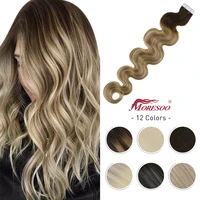moresoo tape in hair extension body wave nom remy 20pcs50g 14 24inch real human hair invisible cheap glue on adhesive pu tape