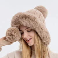 thick winter hats for women cute big pompom cap with earflaps outdoor snow caps plush winter women hat cap