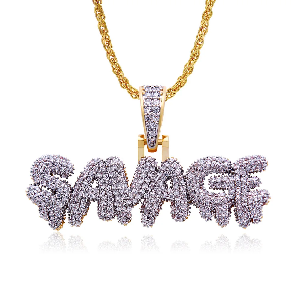 Для мужчин в стиле хип хоп дикарь буквы цепи ожерелье золотого высшего циркон