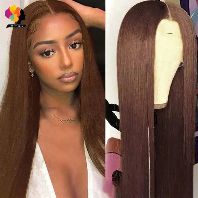 

Brown Wigs Straight T Part Lace Wig Transparent Lace Wigs Brazilian Human Hair Wig For Women Remy Hair 180% Density 10-28 Inch