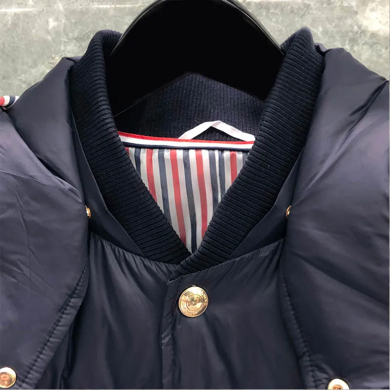 TB THOM Winter Men's Jacket Down Jacket Fashion Brand Navy Hoodies Coat Down-Filled Matte Nylon RWB Stripe Wholesale TB Jackets