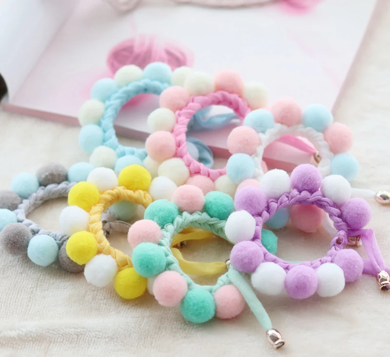 Plush Ball Bead Cute Cat Collar Woven Purple Sweet Dog Pet Necklace Scarf Kitty Accessories Puppy Neck Strap Yorkie Chihuahua | Дом и сад