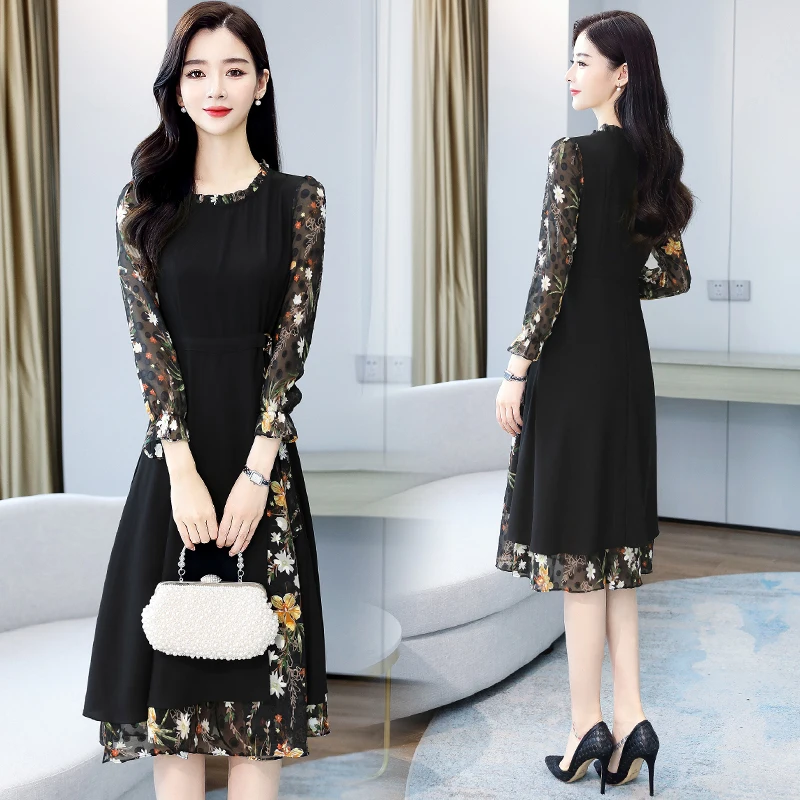 

2023 Spring Autumn New Elegant Women Bodycon Party Dress Korean Vintage Print Casual Midi Dress Long Sleeve Runway Maxi Vestidos