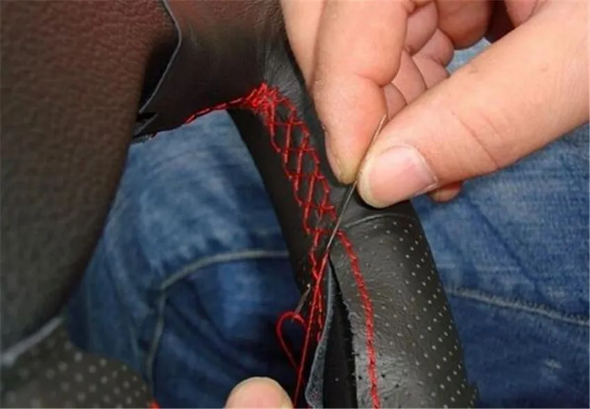1set Sew-on leather car steering wheel cover Car accessories for 2012- Subaru XV car accessories