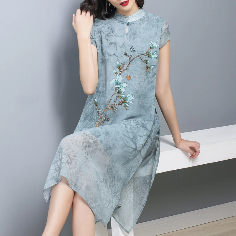 2020 женское Летнее шелковое винтажное элегантное платье с цветочным принтом