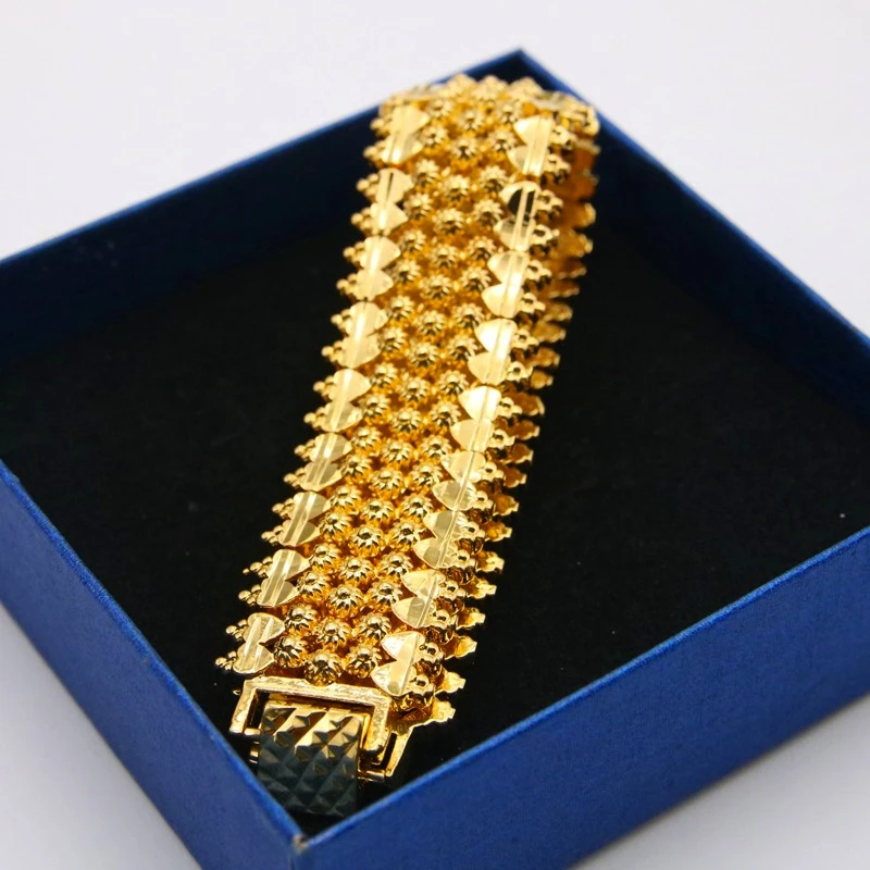 24MM Wide Flower Pattern Bracelet Dubai Gold Filled Middle East Arab/African/Ethiopian Thick Bangle 20cm