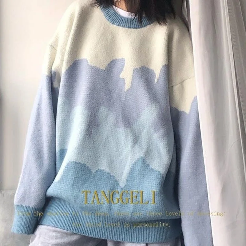 

Женский свободный свитер в полоску, длинный пуловер большого размера с принтом, модель 2022 X2 в Корейском стиле на осень и зиму