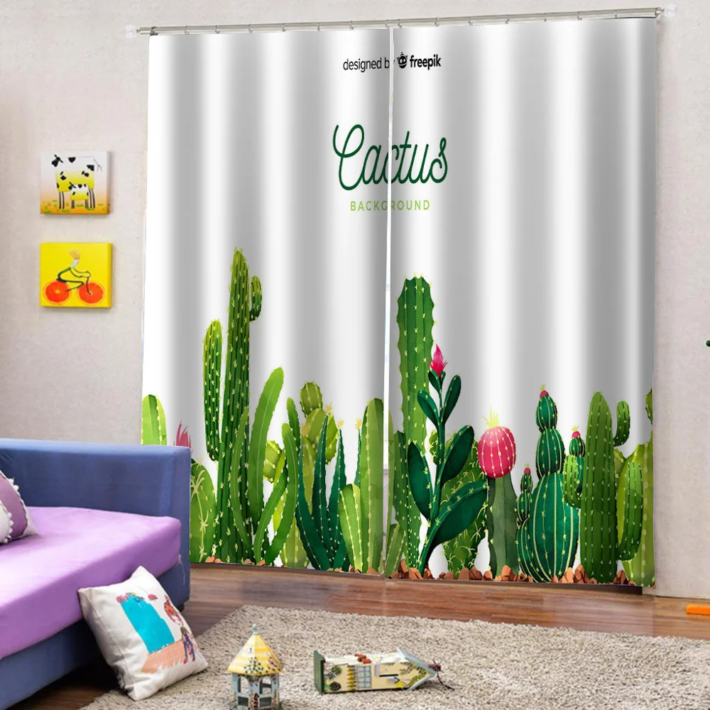 Window Curtain green cactus Curtains For Living Room Bedroom Modern Brief Kids Cortain Drapes Home Decor | Дом и сад