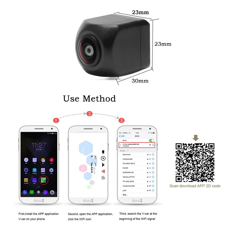 

Fansicouk Wifi Rear Camera Waterproof HD Night Vision Car Reverse Camera Rear IOS and Android Monitor Parking Rear View Camera