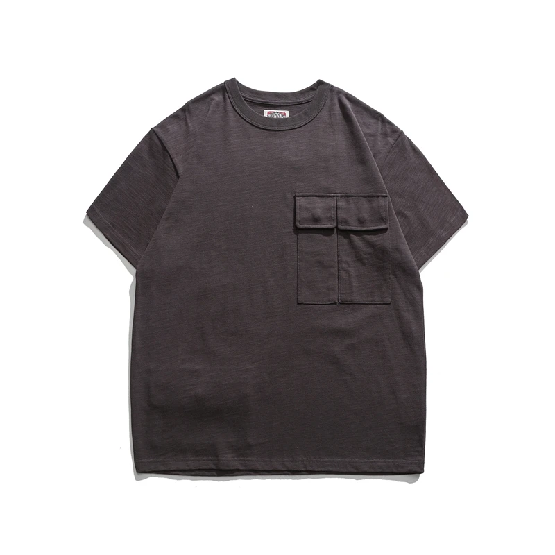 

RS-2202 Casual Cargo T-Shirt For Men Military Style Sport Double Pocket Dropped Shoulder Short Sleeve O-Neck Solid Color Tees