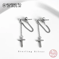 obear classic 100 925 sterling silver cross drop earrings trendy tassel chain for women party vintage jewelry gift
