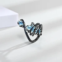 foydjew new luxury exquisite enamel black gold three butterfly rings geometric jewelry lady engagement wedding gift ring