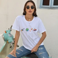 2021 hot sale occupy the space printed tshirt cartoon spaceship graphic clothes tops 100 cotton summer casual o neck tees