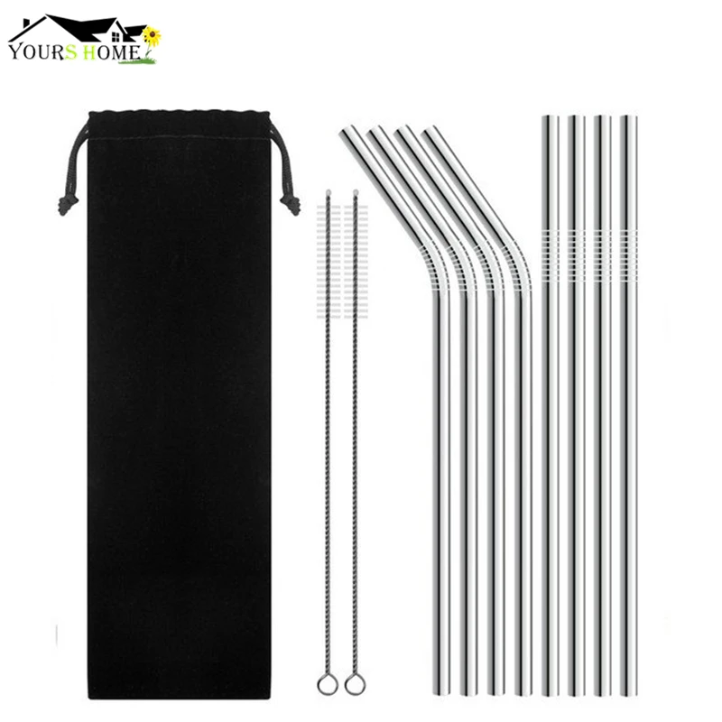 

Metal Straw Reusable Drinking Straws Stainless Steel Bag Straw 8pcs Straws + 2pcs Brushs + 1pcs Bag Barware