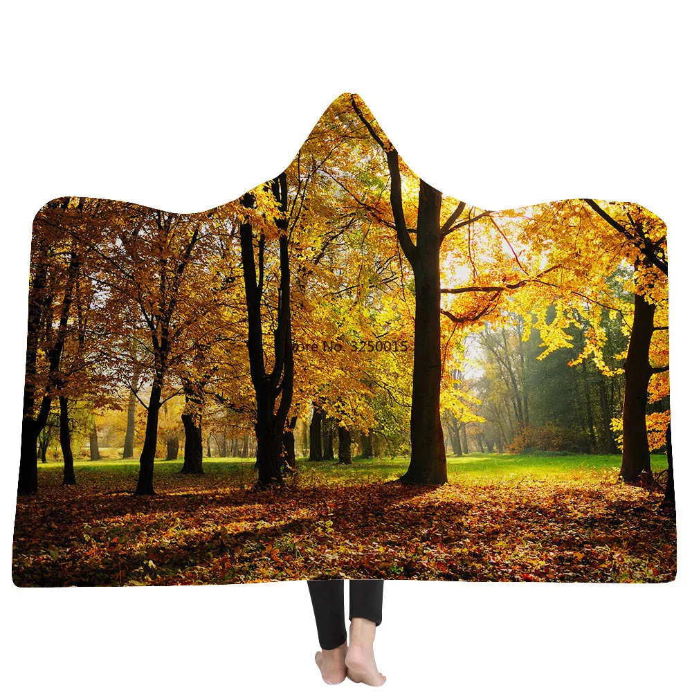 

Одеяло с капюшоном для взрослых и детей, зимнее теплое шерстяное одеяло с 3D принтом джунглей, для школы, дома, пикника, переносное