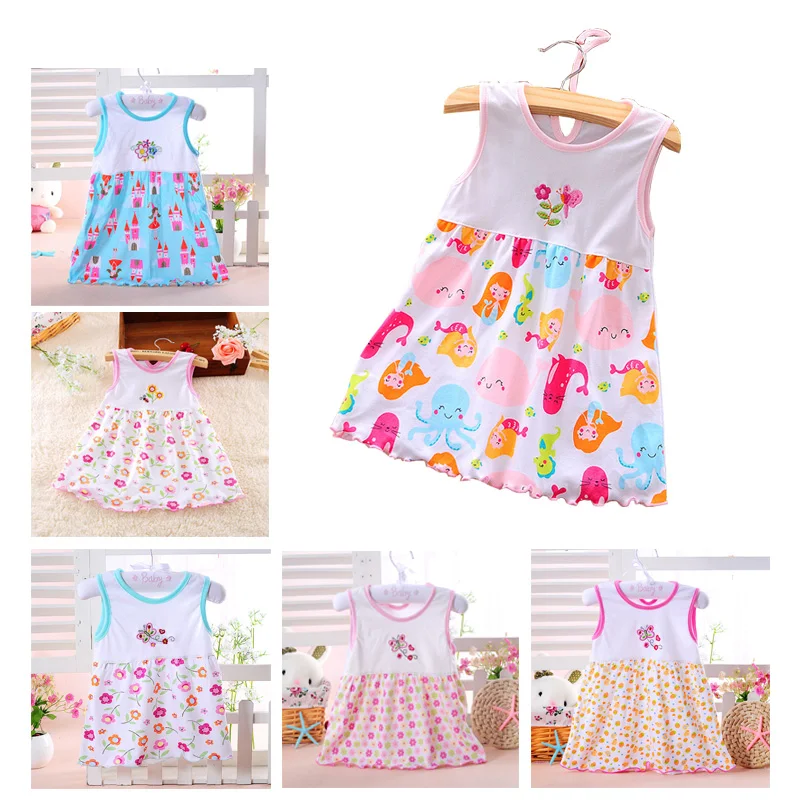 

Baby Dress Summer New Girls Princess Sleeveless Fashion Infantile Dresses Cotton Children's Clothes Flower Style Kids Clothing