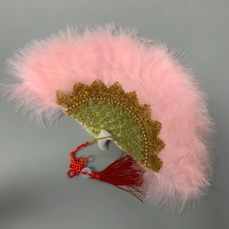 Роскошный ручной веер с перьями на заказ свадебный золотым украшением работы