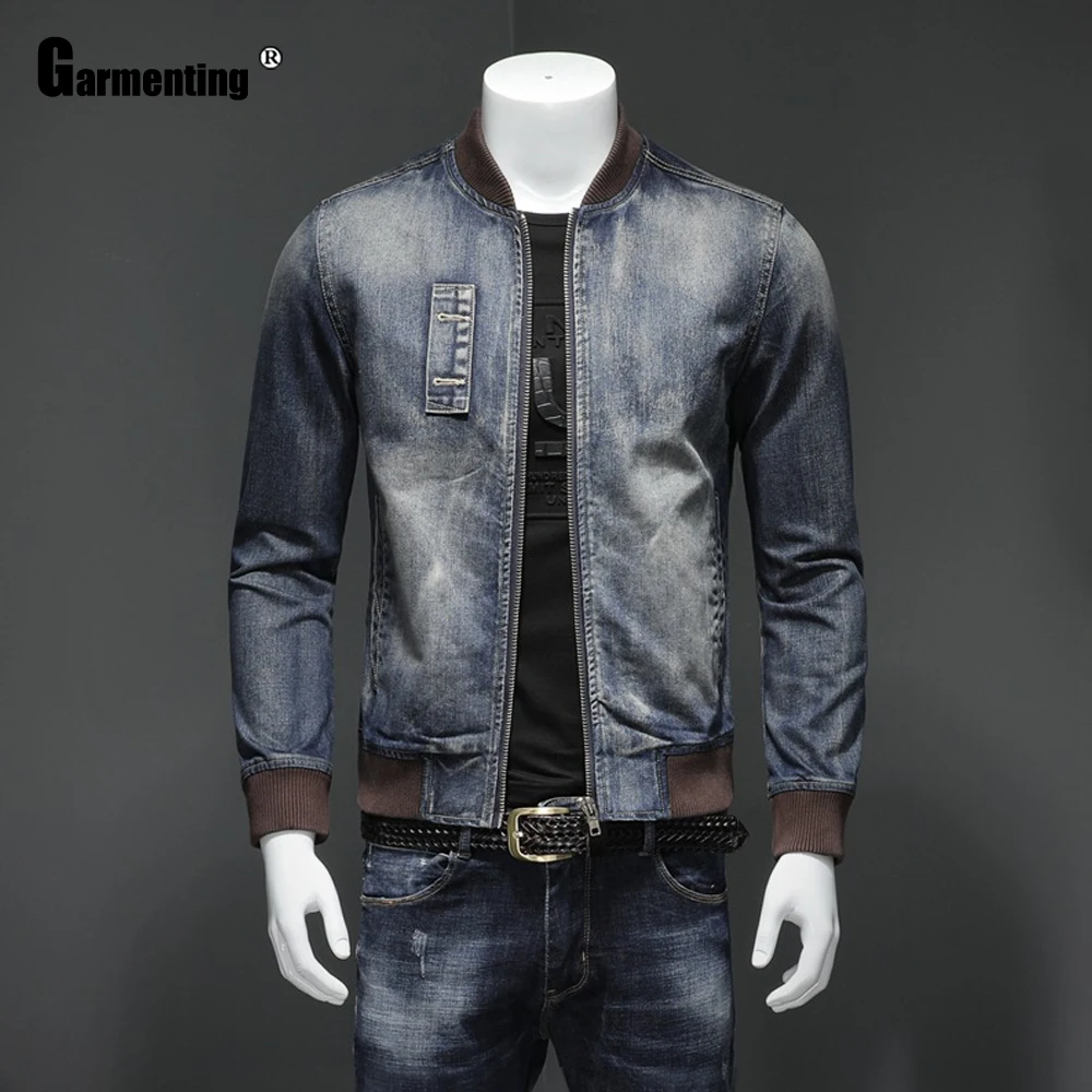 

Garmenting Men Demin Jackets Trend 2021 New Spring Autumn Jean Outerwear Patchwork Zipper Demin Jacket Slim Fitted Male Clothes