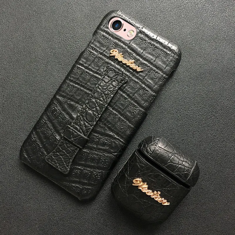 1 Set Black Крокодиловая кожа кожаный ремешок чехол для телефона для iPhone X 7 8 6 6S Plus XS чехол для MAX XR наушники из искусственной кожи чехол для Airpods - Цвет: 1 Set Black