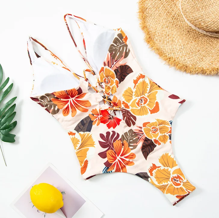 

2021 New Print One Piece Swimsuit Sexy Women Swimwear Criss Cross Bathing Suit Beach Wear Monokini Female Swimming Suit