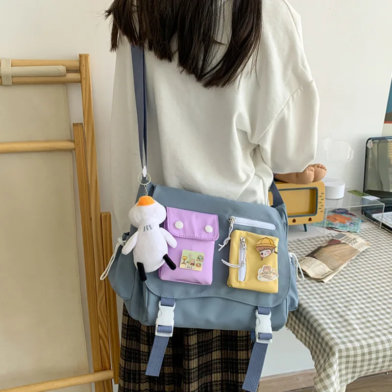 

Сумка на плечо с подвеской Женская, нейлоновый школьный мессенджер с несколькими карманами