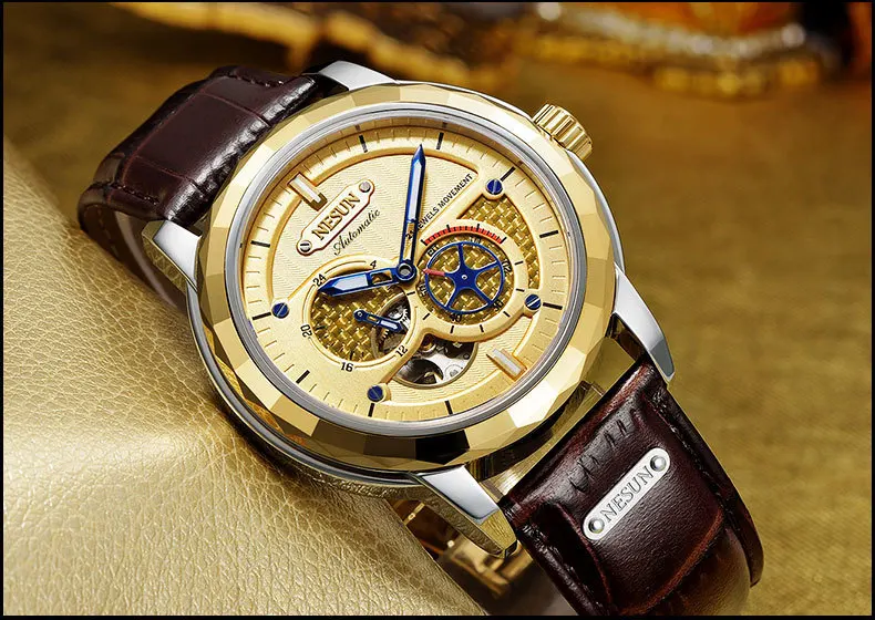 Швейцарские Топ люксовый бренд NESUN Skeleton Tourbillon часы для мужчин автоматические мужские часы 100 м водонепроницаемые спортивные часы relogio N9810-3