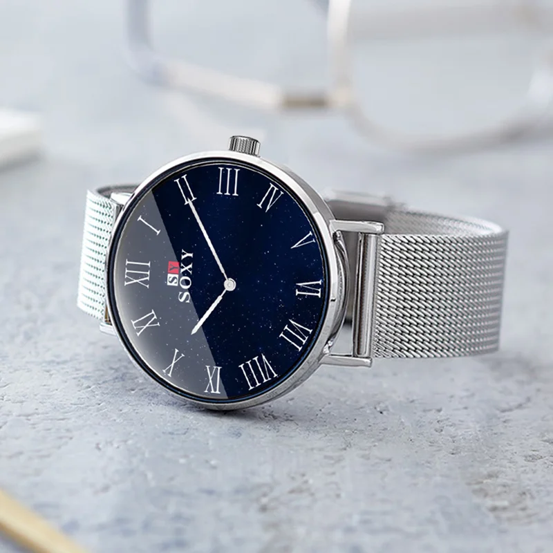 Популярные роскошные женские часы со звездным небом элегантные серебряные