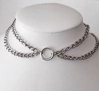punk silver color double layer chain chokers female fashion statement jewelry geometric circles necklace for women 2021 collares