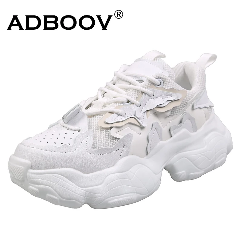 

Женские кожаные кроссовки ADBOOV, белые массивные кроссовки на толстой подошве, на платформе, модная обувь, 2021