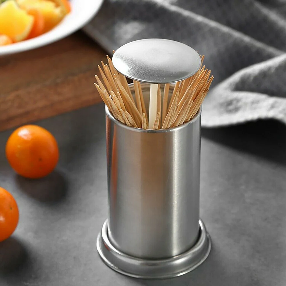 

New Stainless Steel Toothpick Holder Stash Pressing Type Toothpick Dispenser Toothpick Holder Dispenser-35