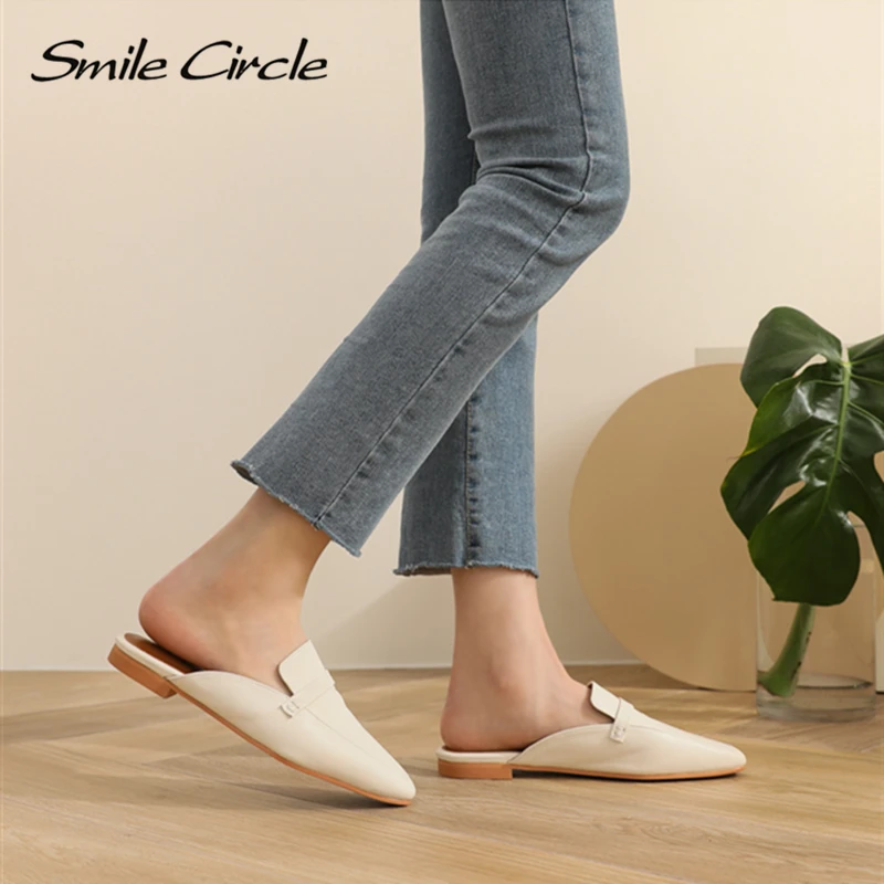 Smile Circle/Летняя женская обувь на плоской подошве Лоферы без застежки шлепанцы