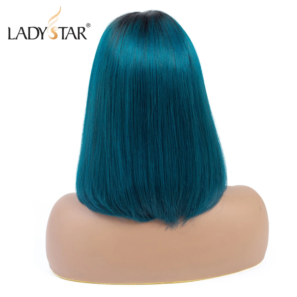 LADYSTAR прямой короткий Боб человеческие волосы парики для женщин Т-образный парик шнурка природы и Омбре человеческие волосы парик remy Волосы 150 плотность