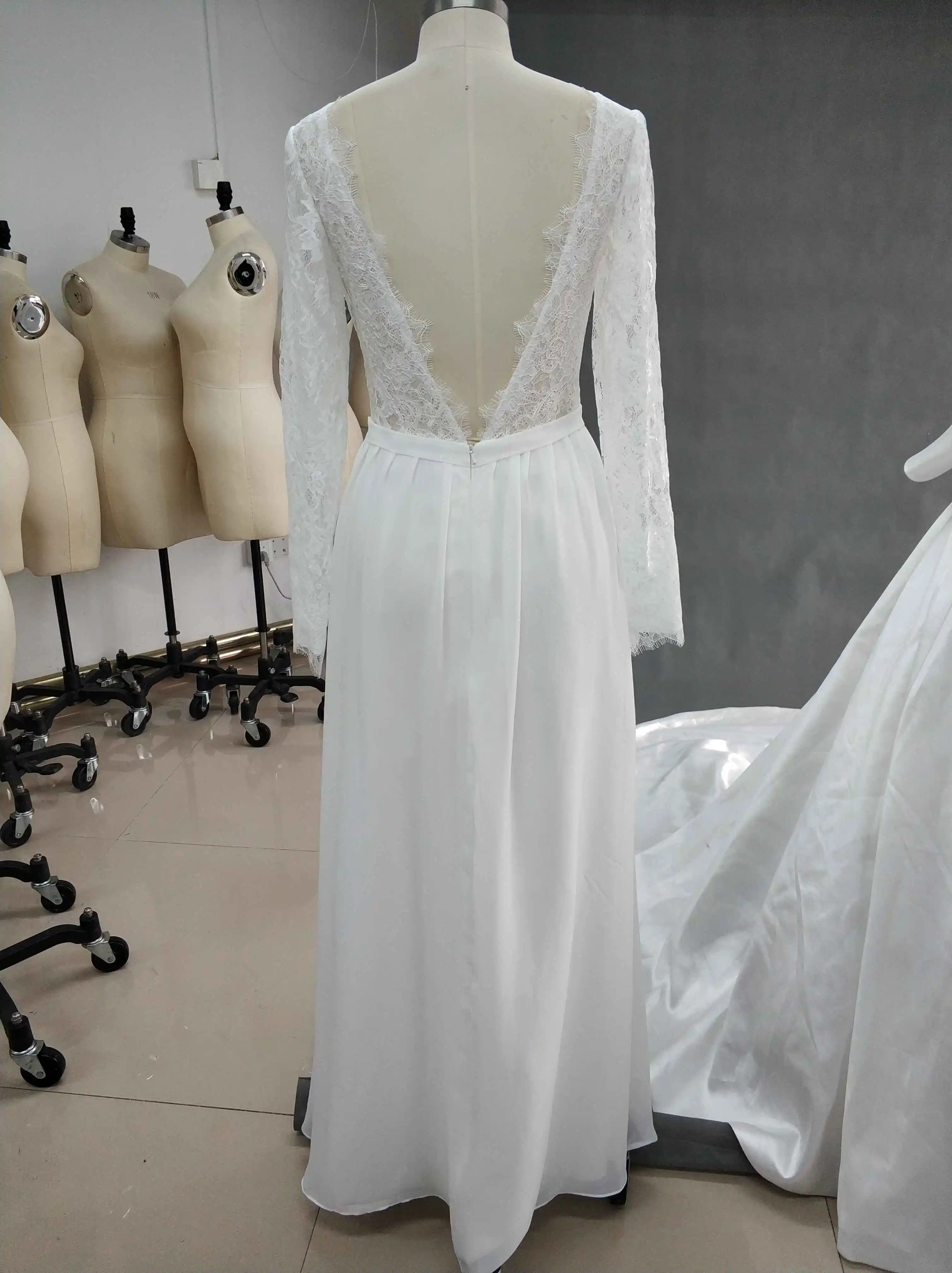 Одежда с длинным рукавом Кружевное шифоновое Пляжное свадебное платье