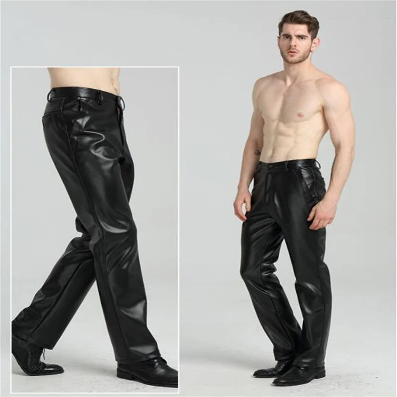 

Новинка Молодежные Мужские Кожаные Мотоциклетные брюки черные певец сценические облегающие брюки из ПУ кожи корейские плотные эластичные танцевальные мужские брюки