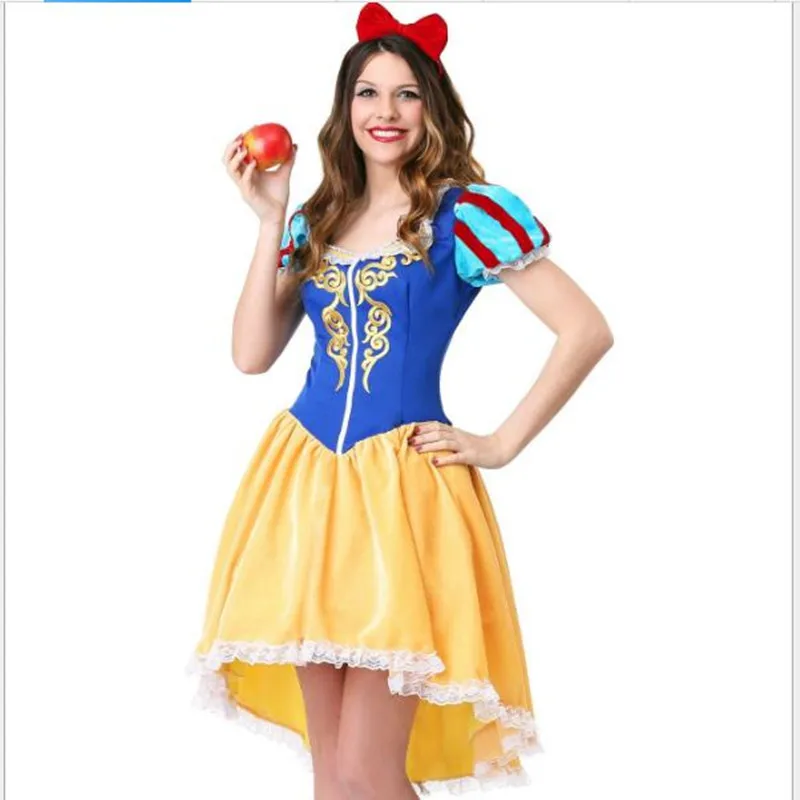 

Snow White Princess Adult Costume for women Halloween party Carnival Cosplay Costumes girls Dress Headwear Feminina Long Dress