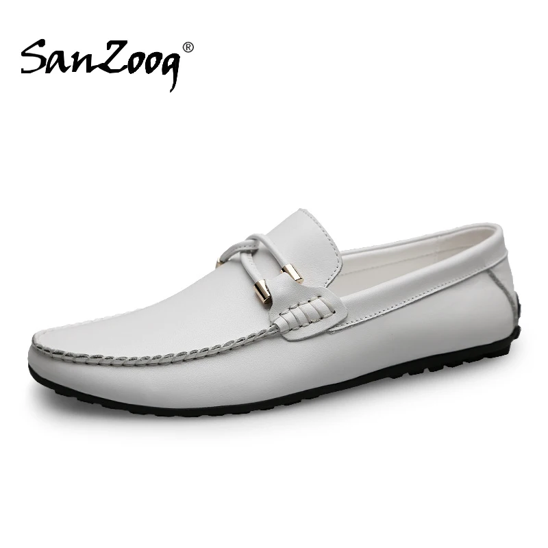 Мокасины мужские из натуральной кожи дизайнерские туфли без застежек цвет белый