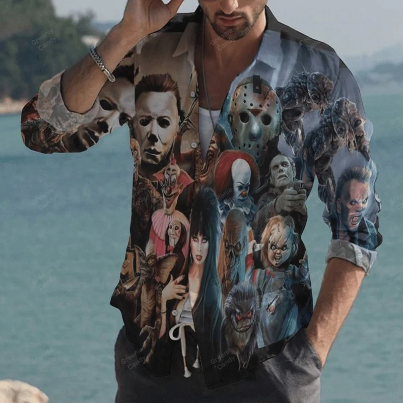 Colorful Character Funny Pattern Blue active custom free design 3d print men's long sleeve Casual Shirt |
