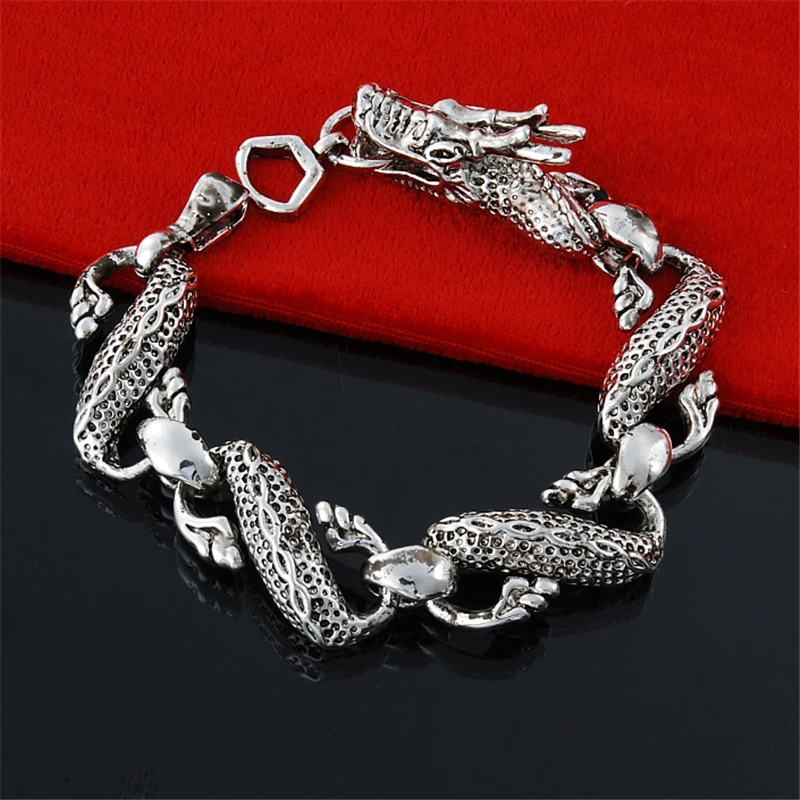 Браслет-цепочка мужской из чистого серебра 925 пробы с драконом | Украшения и