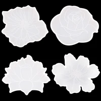4 pcs flower shape coaster mold rose shape tray stampo silicone resina molde bandeja for hand made home desk decoration