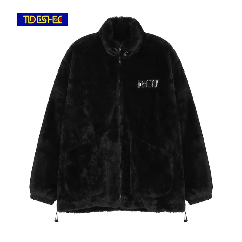 

Зимнее пальто TIDESHEC, куртка с вышитыми буквами, уличная одежда в стиле хип-хоп, модное бархатное пальто унисекс, толстовка на молнии, мужская ...