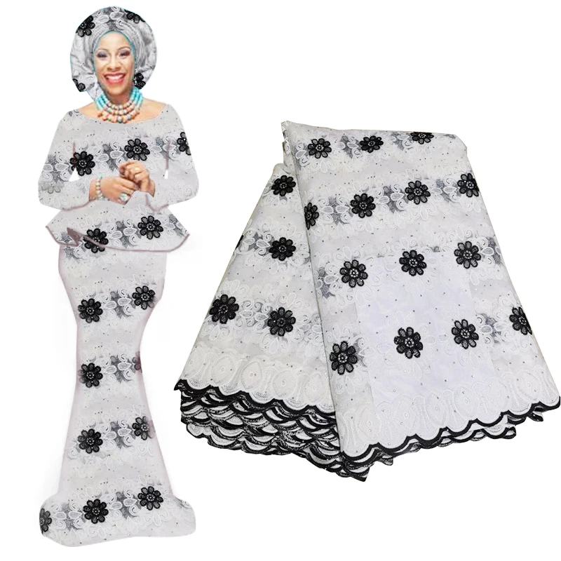 Новейшая черная африканская кружевная ткань с бусинами 2019 высокое качество