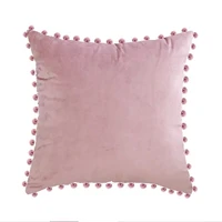 dutch velvet nordic solid color fashionable wool ball pillow covers for sofa cushion material