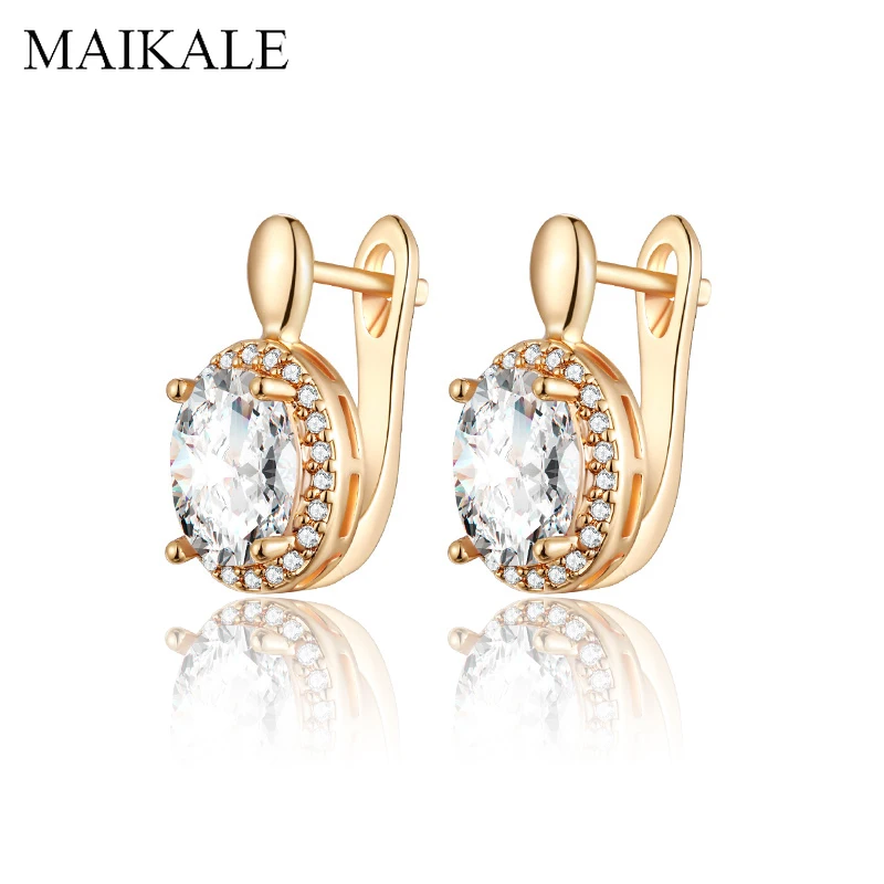 

MAIKALE Luxury Round Stud Earrings Paved AAA Cubic Zirconia Gold Silver Color Plated Charm Earrings for Women Jewelry Girls Gift