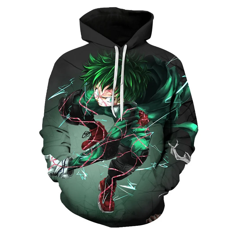 С героями из мультфильма Мой герой Deku 3D двух предметов: толстовка с капюшоном и